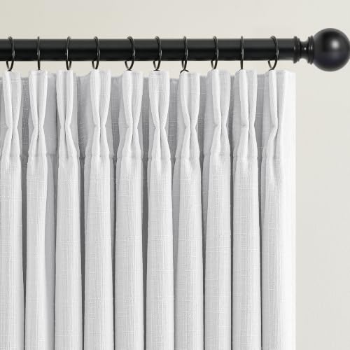 Snow White Pleated Linen 100% Blackout Curtains 100 Inches Long for Bedroom (Snow White / 50"W x 100"L (Pack of 2))