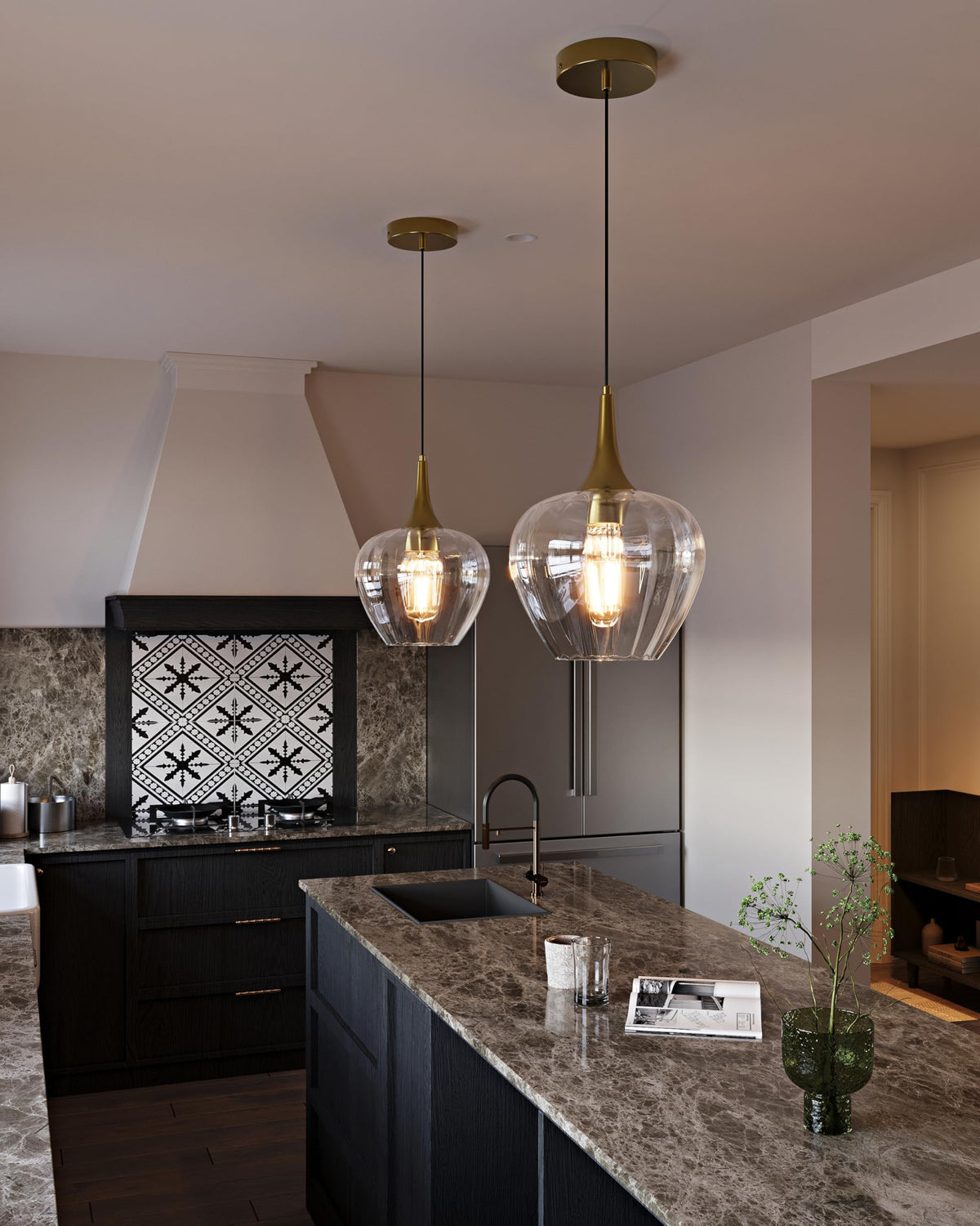 Gold Pendant Lighting for Kitchen Island (Gold & Clear Glass - 2 Pack)