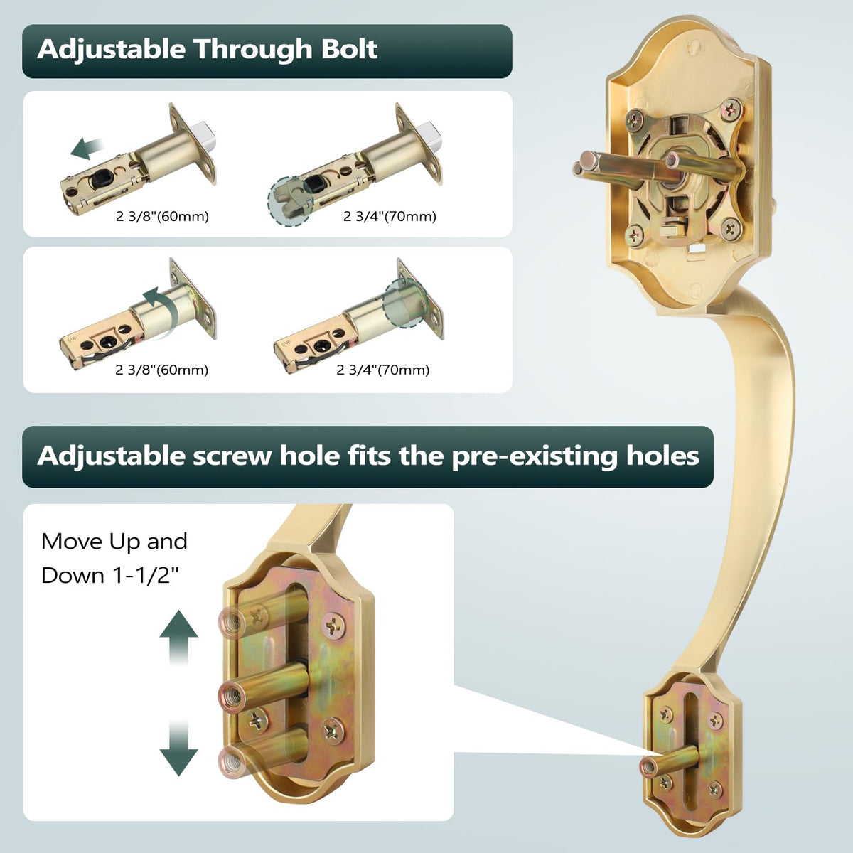 Gold Double Front Door Handle Set (Satin Brass)