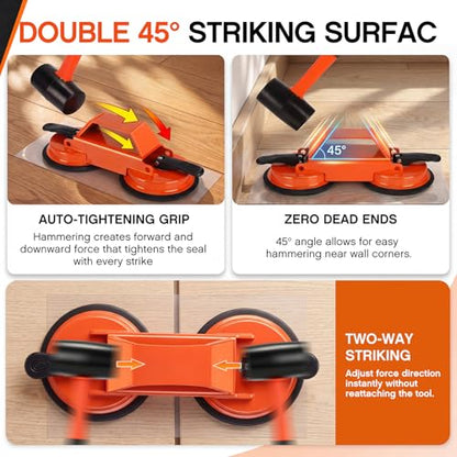 Floor Gap Fixer Tool Heavy Duty 45°Striking Surface Floor Gap Repair Tool Kit Iron Reinforced Suction Cup with Hammer Gloves and Sticky Pads for for Closing Gaps