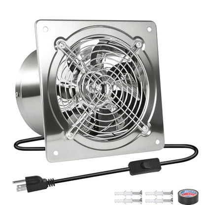 6-inch Wall-Mounted Kitchen Exhaust Fan with Switch, 382 CFM, Portable Installation, Suitable for Attic, Garage, Bathroom, and Basement Ventilation
