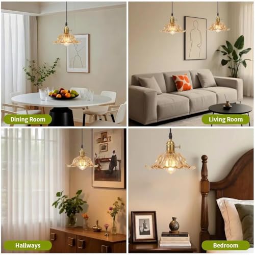 2 Pack Pendant Lights with Green Flower Glass Shade