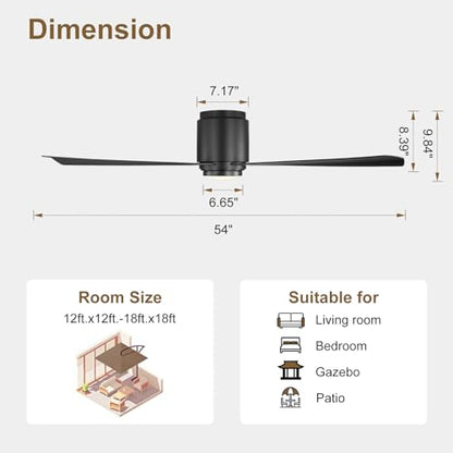 Flush Mount DC Ceiling Fan with Light