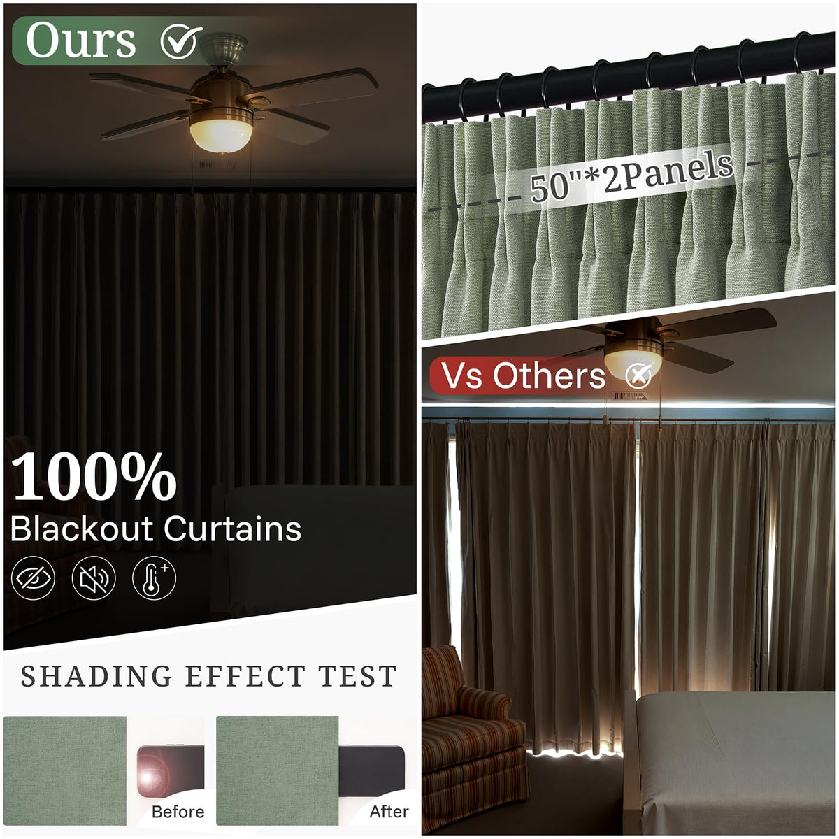 Viral Pinch Pleated Linen Curtains Blackout 90 Inch Long 2 Panel (Sagegreen / 50"W x 90"L (Pack of 2))