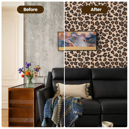 Cheetah Print Decor Peel and Stick Wallpaper (Black/Brown / 17.3" x 393.7")