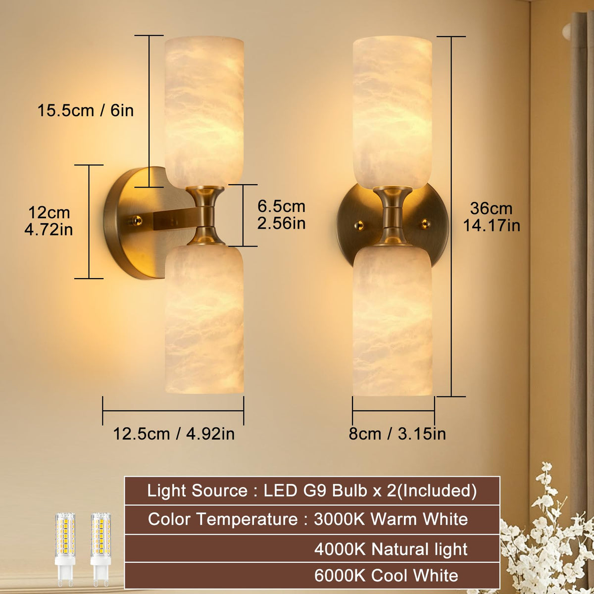 14in Modern Natural Alabaster Wall Sconce