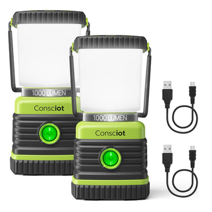 1000LM LED Camping Lantern Rechargeable (Light Green / 2 Pack)