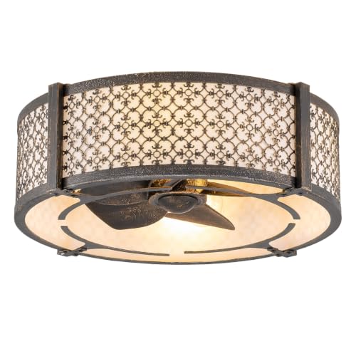 Boho Low Profile Flush Mount Fandelier Ceiling Fan with Light and Remote