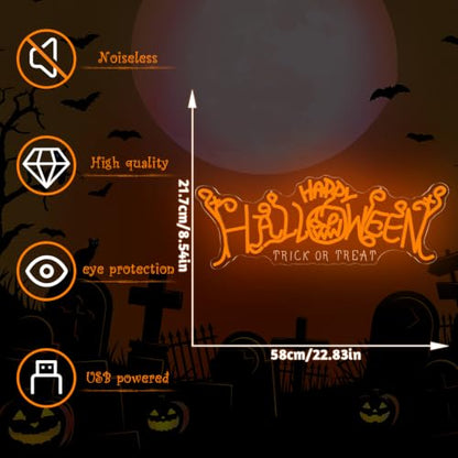 Larger Happy Halloween Neon Sign Pumpkin LED Trick or Treat Wall Decor (Halloween)
