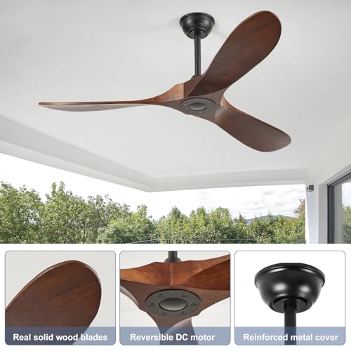 52'' Solid Real Wood Ceiling Fan no Light (52 inch / Dark walnut)