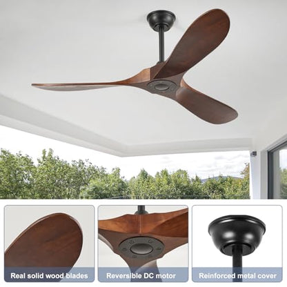 52'' Solid Real Wood Ceiling Fan no Light (52 inch / Dark walnut)