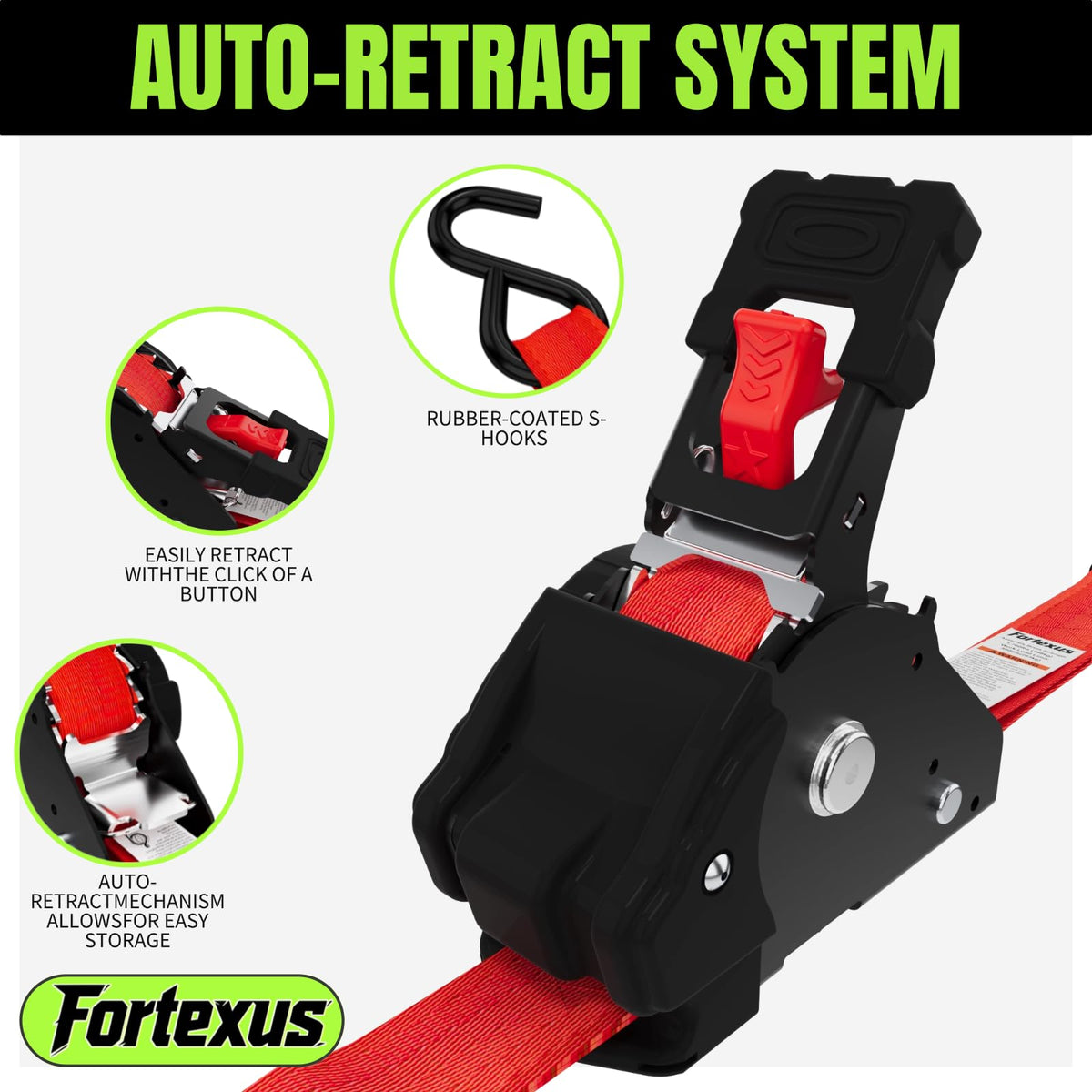 Retractable Ratchet Straps (Red / 4pack)