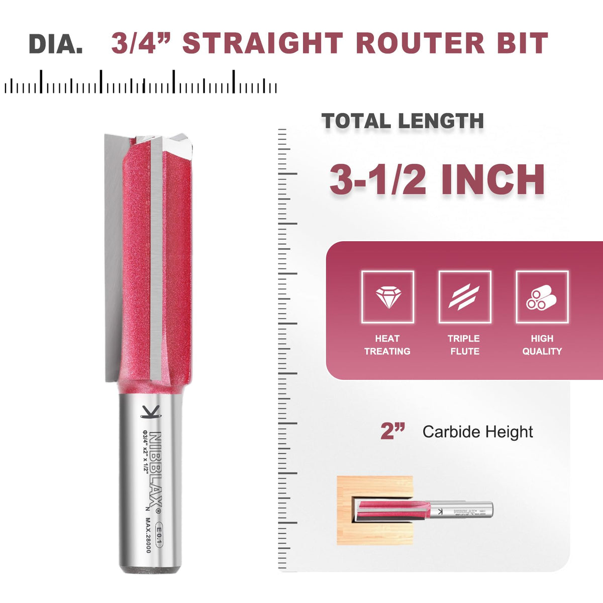 3 4" Dia. Triple Flute Straight Router Bit 1 (1/2 Inch Shank / 3/4-Inch Diameter by 2-Inch Triple Flute Bit)