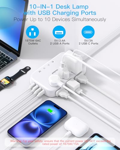 Desk Lamp with 6 AC Outlets & 4 USB Ports
