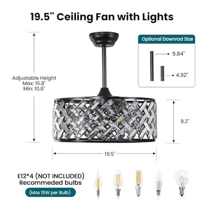 Crystal Caged Ceiling Fans Lights