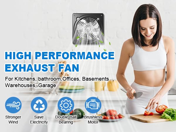 6-inch Wall-Mounted Kitchen Exhaust Fan with Switch, 382 CFM, Portable Installation, Suitable for Attic, Garage, Bathroom, and Basement Ventilation
