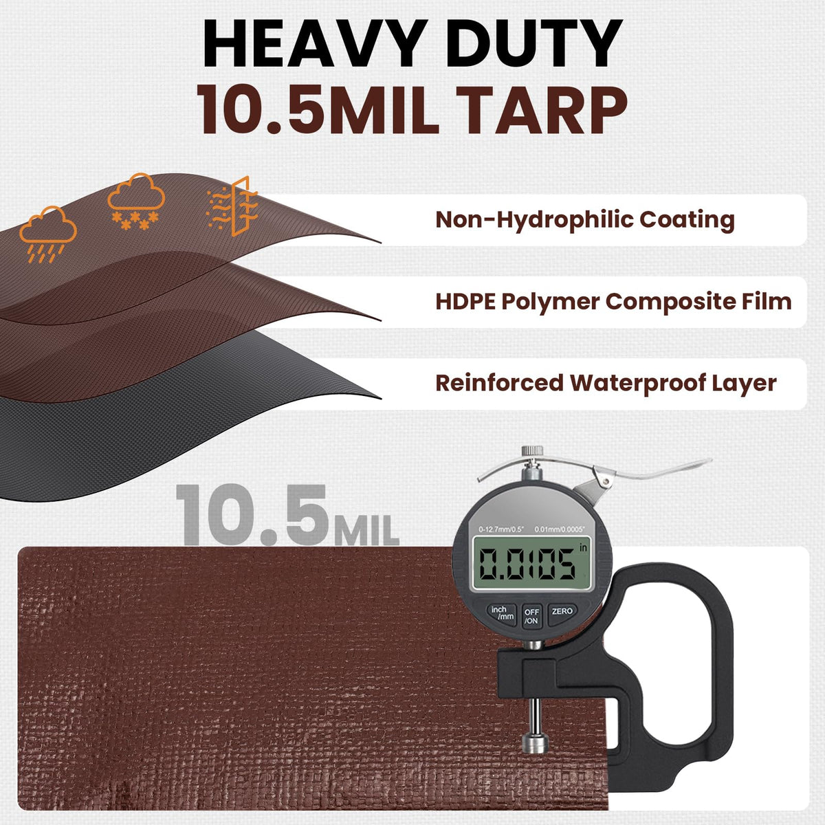 10.5 Mil 15x25 FT Heavy Duty Waterproof Tarps for Outdoor (Brown / 15X25FT)