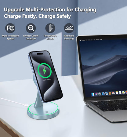 Magnetic Wireless Charger Stand 15W Fast Magnetic Charger for iPhone 17 (Magnetic Single Pack Blue)