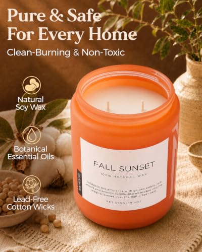 Fall Sunset Amber Scented Candles Early Autumn Decor Home Fragrance (Large Jar / Amber Santal)