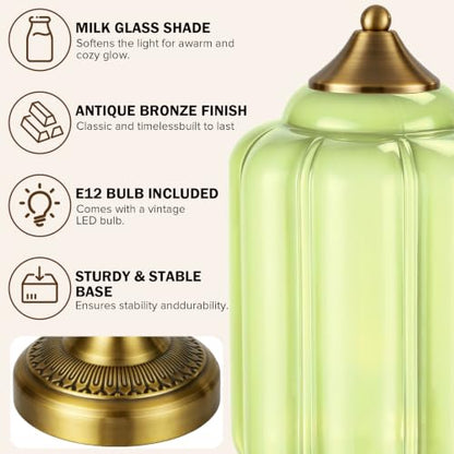 Vintage Brass Table Lamp with Glass Shade
