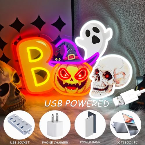Halloween Neon Sign Dimmable UV Printed Boo Spooky Pumpkin Ghost Neon Light