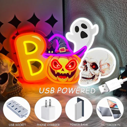 Halloween Neon Sign Dimmable UV Printed Boo Spooky Pumpkin Ghost Neon Light
