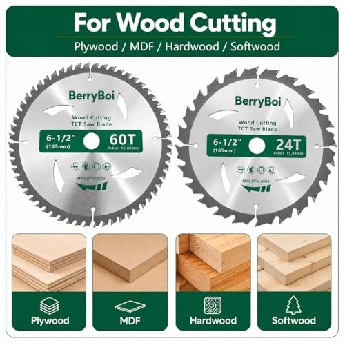 6-1/2" 5-1/2" TCT Circular Saw Blade Set, 24T & 60T,24T & 48T 2 Pack