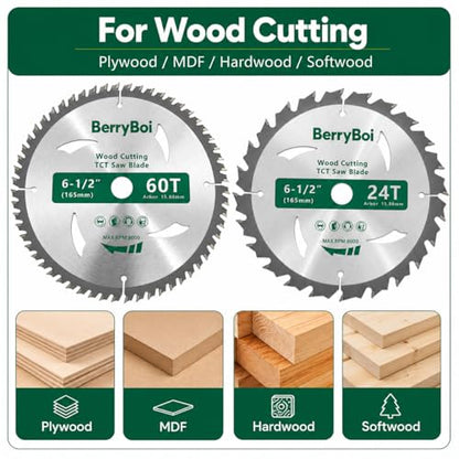 6-1/2" 5-1/2" TCT Circular Saw Blade Set, 24T & 60T,24T & 48T 2 Pack