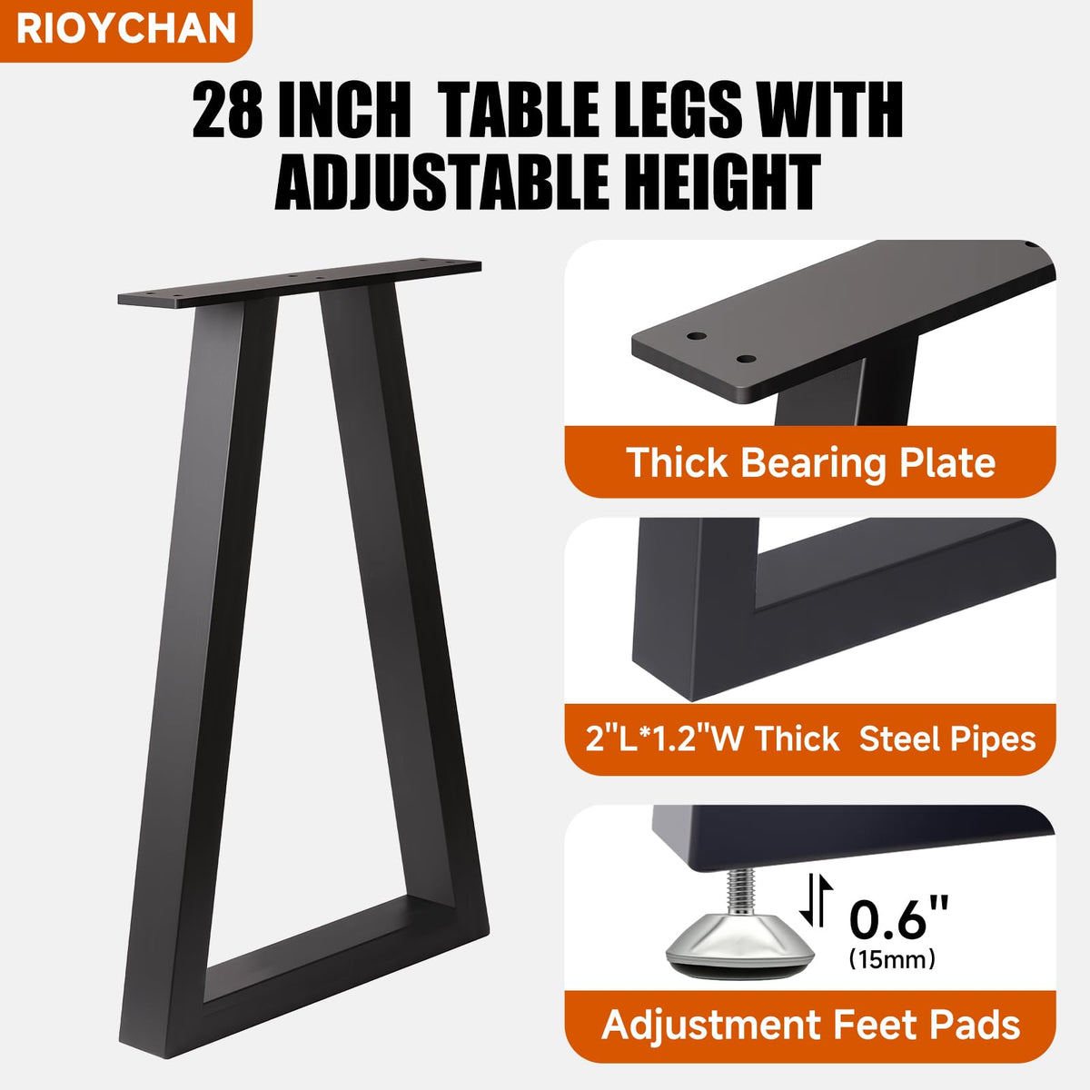 Metal Table Legs 28x17.7 Inch Trapezoid Desk Legs (H28" × W17.7" T)