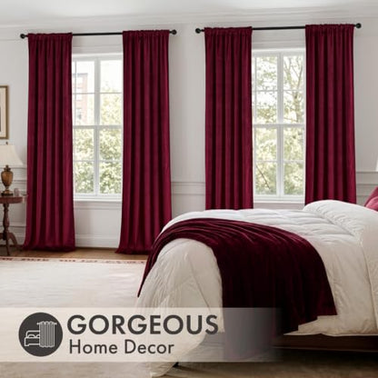 Christmas Burgundy Velvet Curtains 4 Panels Set Back Tab 40"x108" (Burgundy / 40"W x 108"L (Pack of 4))