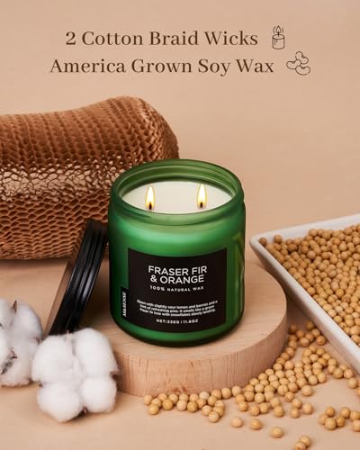 Fraser Fir Orange Scented Candles Non Toxic for Christmas Decor 70H (Medium Jar / Fraser Fir Orange)