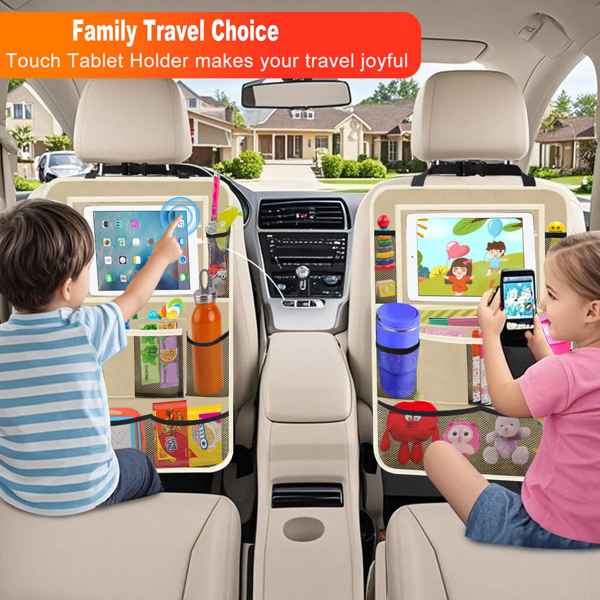 Car Backseat Organizer (Beige / 2 Pack without Food Tray)