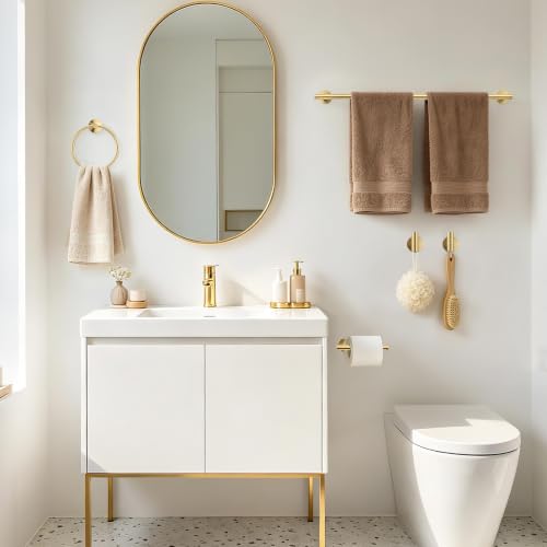 5 Piece Gold Bathroom Accessories Set 24 Inch Bathroom Towel Bar (Brushed Gold)