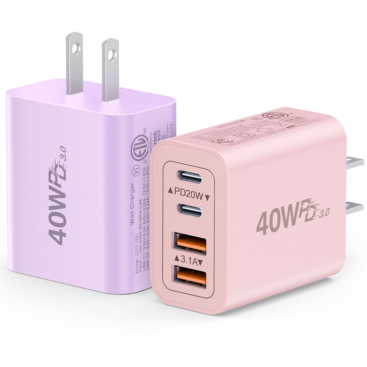 40W Type C Fast Charger Block (2Pack GRed PPurple / 40W)