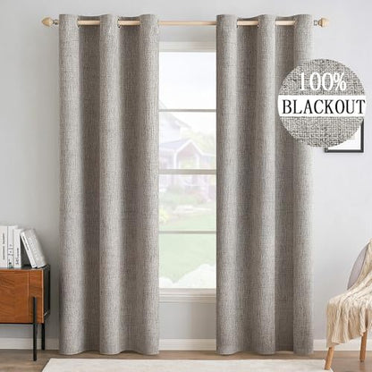 100% Blackout Linen Curtains for Bedroom 42x90 Inches Warm Taupe (Warm Taupe / 42"W x 90"L (Pack of 2))