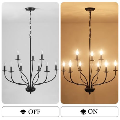 12 Light Black Farmhouse Chandelier