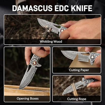 Damascus Pocket Knife for Men