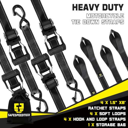 Ratchet Straps Tie Downs 4Pack 1.5" x 8ft 5250lb Heavy Duty Ratchet Straps (Black / 5250 LB - 8Ft)