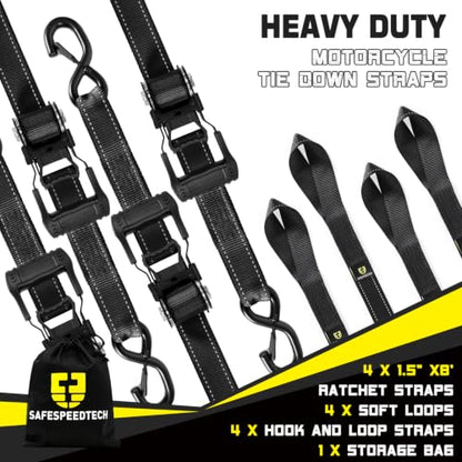 Ratchet Straps Tie Downs 4Pack 1.5" x 8ft 5250lb Heavy Duty Ratchet Straps (Black / 5250 LB - 8Ft)
