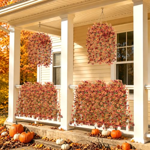 2PCS 344 Blooms Artificial Fall Flowers (2*red Orange 360-blooms Six-petaled Hanging Flowers)