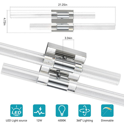 Modern LED Vanity Light Bubble Crystal Sconces Wall Lighting Chrome Wall Sconce Hardwired 21.25in 4000K Vertical and Horizontal Wall Mounted Sconces for Bedroom Living Room Hallway（1 (Chrome-1 Pack)