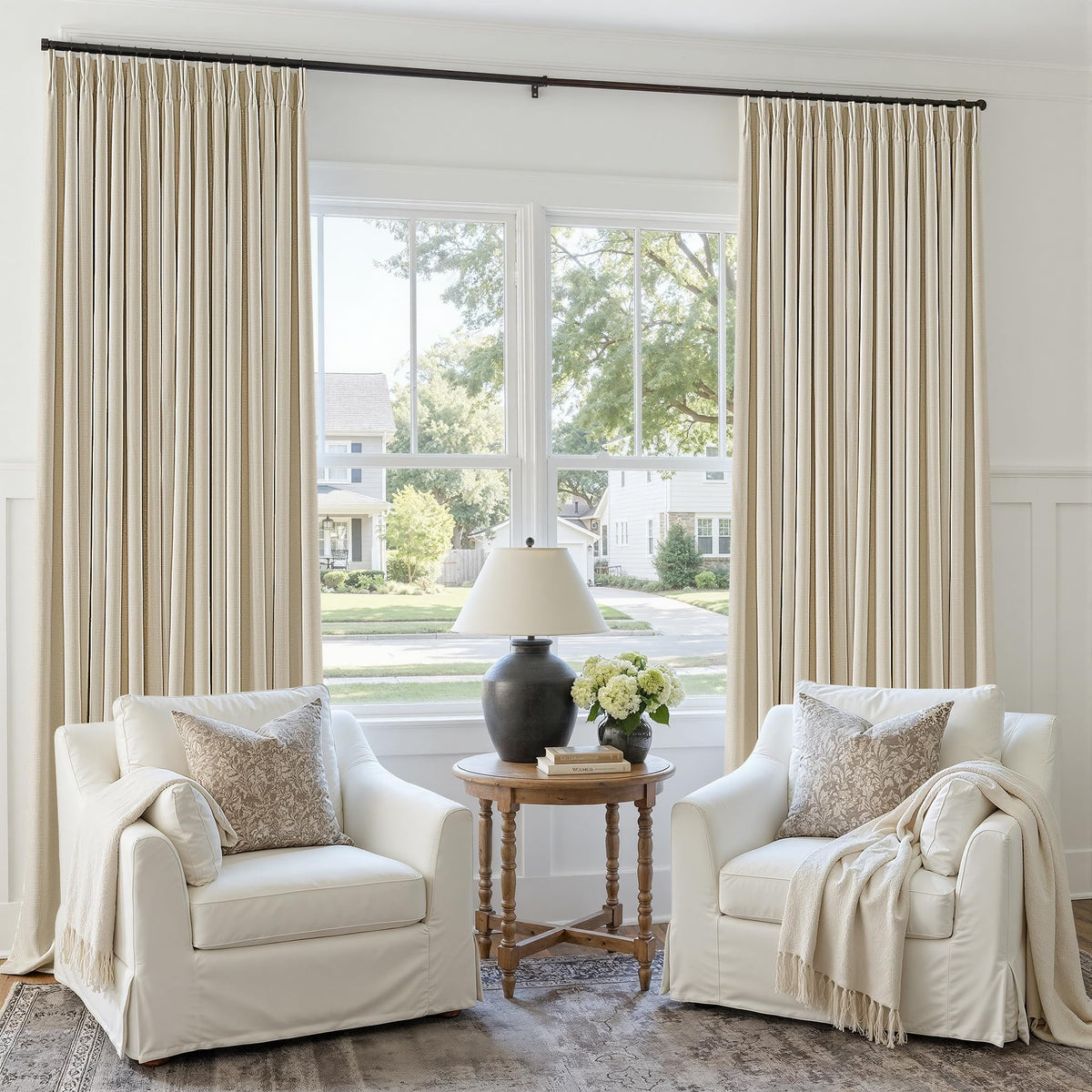 Cream Beige Blackout Linen Curtains 108 Inches Long for Bedroom Pinch Pleated Black Out Curtains Lined 2 Layers Memory Shape Noise Reducing Rustic Farmhouse Living Room Darkening Window Drapes 50x108 (Cream Beige / 50"W x 108"L (Pack of 2))
