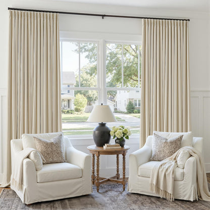 Cream Beige Blackout Linen Curtains 108 Inches Long for Bedroom Pinch Pleated Black Out Curtains Lined 2 Layers Memory Shape Noise Reducing Rustic Farmhouse Living Room Darkening Window Drapes 50x108 (Cream Beige / 50"W x 108"L (Pack of 2))