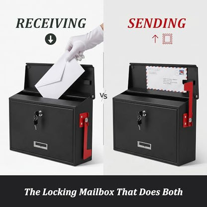Locking Wall Mount Mailbox with Outgoing Mail Flag & Spring Clip