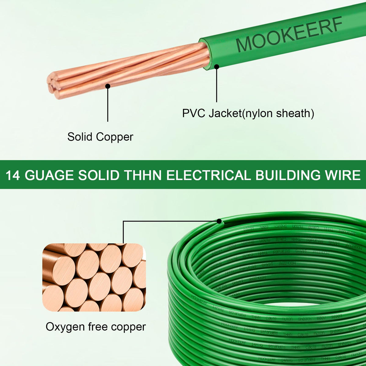 THHN Wire 14 Gauge 10FT (Green / 14 Gauge 10FT)