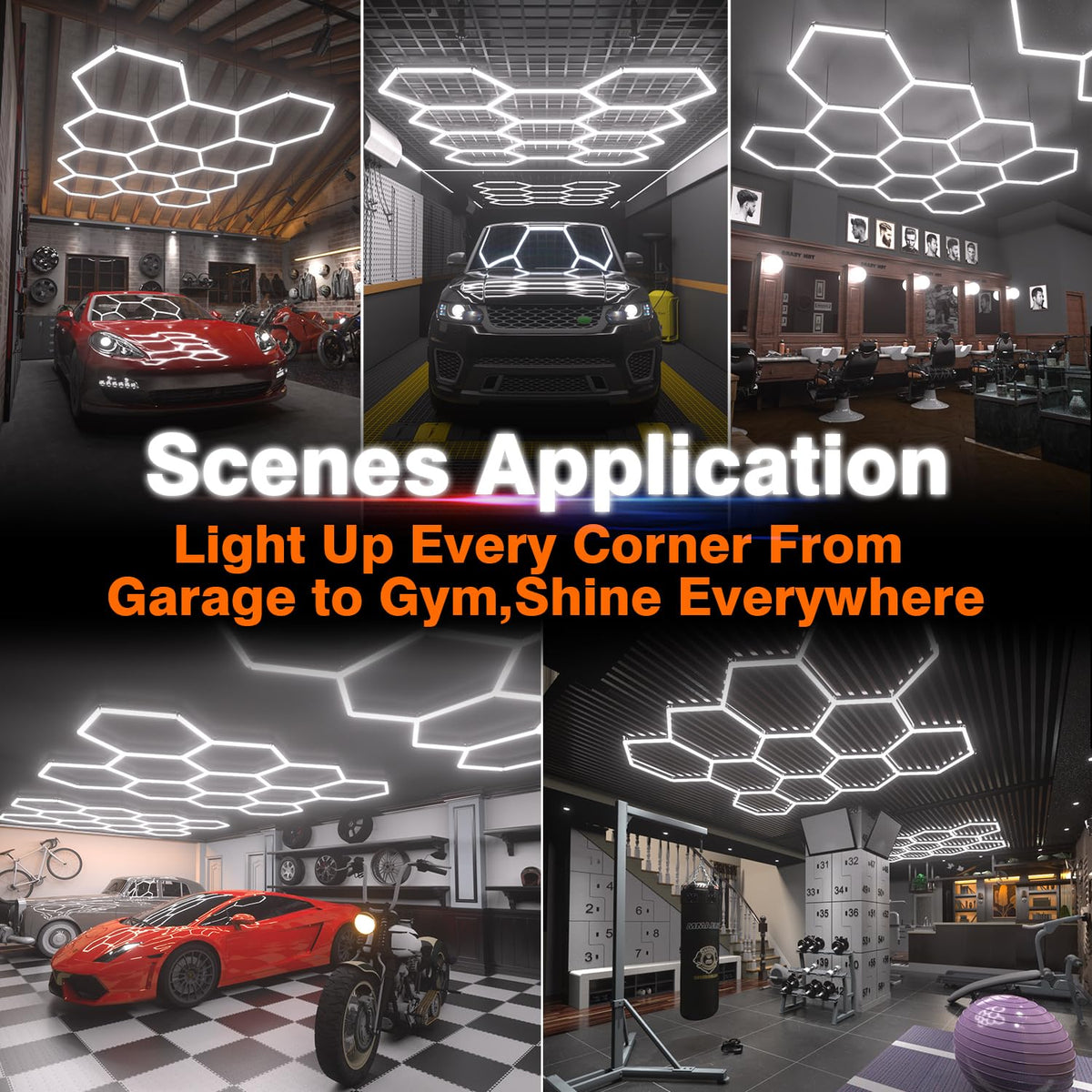 Dimmable Hexagon Garage Lights (11 HEX+NoBorder)