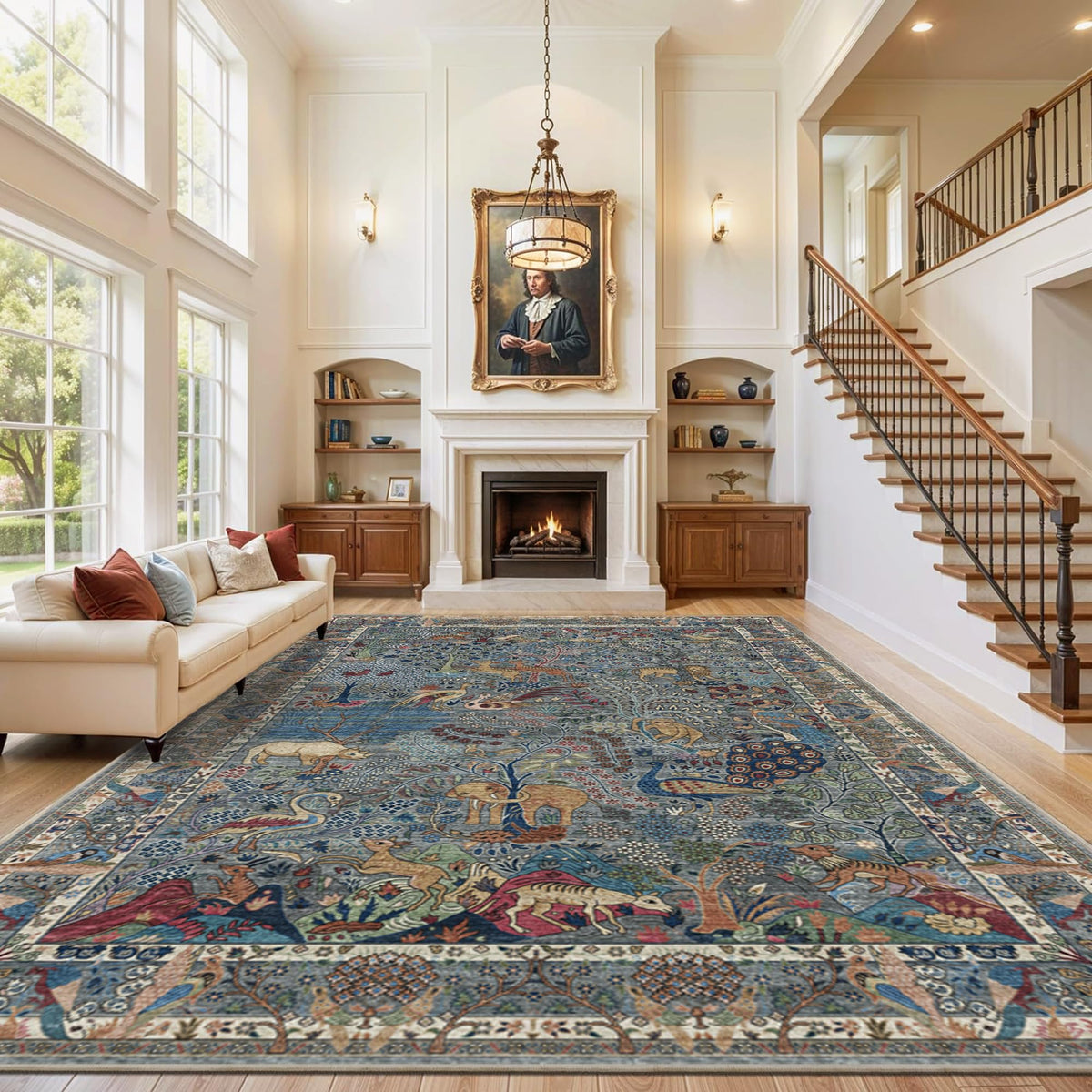 10x14 Large Area Rug (Dusty Blue/Multi / 10' x 14' (Rectangular))
