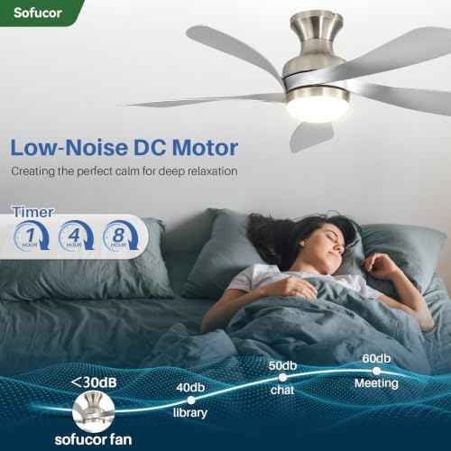52 Inch Low Profile Ceiling Fans with Lights and Remote (Silver+Nickel / 52 inch)