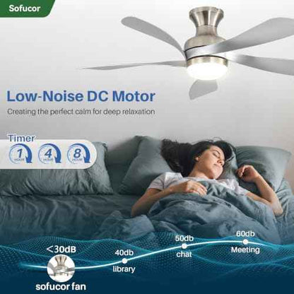 52 Inch Low Profile Ceiling Fans with Lights and Remote (Silver+Nickel / 52 inch)