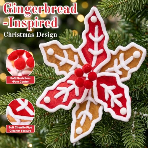 6 PCS Gingerbread Poinsettia Picks Christmas Tree Flowers (Gingerbread)